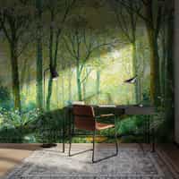Nature Wallpaper Mural with Sunlit Forest Trees 5