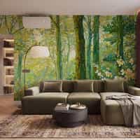 Nature Wallpaper Mural with Sunlit Forest Trees 6