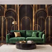 Art Deco Black Wallpaper Mural with Gold Arches 2