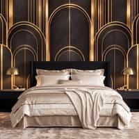 Art Deco Black Wallpaper Mural with Gold Arches 1
