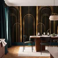Art Deco Black Wallpaper Mural with Gold Arches 6