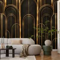 Art Deco Black Wallpaper Mural with Gold Arches 5