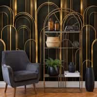 Art Deco Black Wallpaper Mural with Gold Arches 4