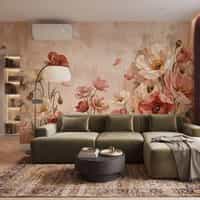 Romantic Wallpaper Mural with Oil Painted Poppies 3