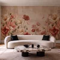 Romantic Wallpaper Mural with Oil Painted Poppies 1