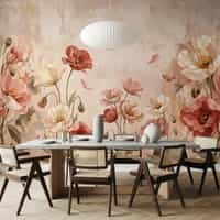Romantic Wallpaper Mural with Oil Painted Poppies 2