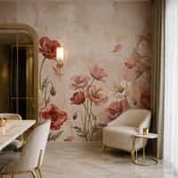 Romantic Wallpaper Mural with Oil Painted Poppies 5