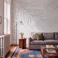 Pale Grey Palm Leaf Wallpaper Mural 3