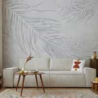 Pale Grey Palm Leaf Wallpaper Mural 1