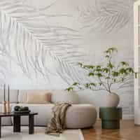 Pale Grey Palm Leaf Wallpaper Mural 7