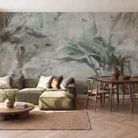 Nature Wallpaper Mural with Sage Botanical Leaves 2