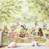 Woodland Animal Picnic Wallpaper 3