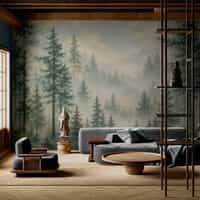 Misty Conifer Forest Wallpaper Mural New 5