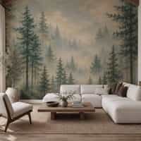 Misty Conifer Forest Wallpaper Mural New 2