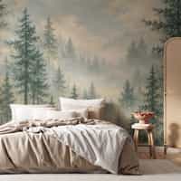 Misty Conifer Forest Wallpaper Mural New 6