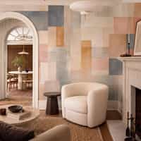 Textured Geometric Wallpaper in Blush and Ochre 4