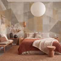Cream Wallpaper Mural with Geometric Gold Shapes 3