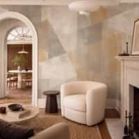 Cream Wallpaper Mural with Geometric Gold Shapes 4