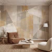 Cream Wallpaper Mural with Geometric Gold Shapes 5