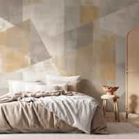 Cream Wallpaper Mural with Geometric Gold Shapes 7