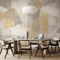 Cream Wallpaper Mural with Geometric Gold Shapes 8