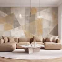 Cream Wallpaper Mural with Geometric Gold Shapes 1
