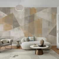 Cream Wallpaper Mural with Geometric Gold Shapes 2