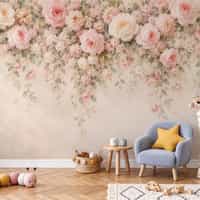 Dark Rose Wallpaper Mural with Blush Floral Canopy 5