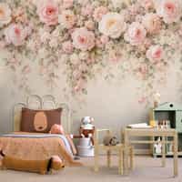 Dark Rose Wallpaper Mural with Blush Floral Canopy 2