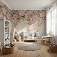 Dark Rose Wallpaper Mural with Blush Floral Canopy 1