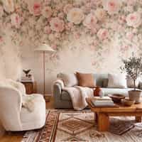 Dark Rose Wallpaper Mural with Blush Floral Canopy 3