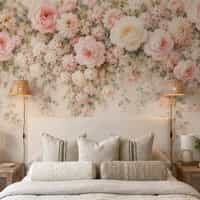 Dark Rose Wallpaper Mural with Blush Floral Canopy 8