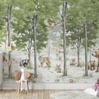 Watercolour Forest Animal Wallpaper Mural 2