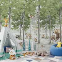 Watercolour Forest Animal Wallpaper Mural 5
