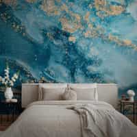 Blue and Gold Marble Wallpaper Mural 1