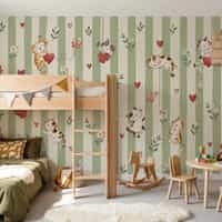 Cute Floral Wallpaper Mural with Kittens 1