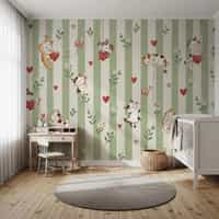 Cute Floral Wallpaper Mural with Kittens 2