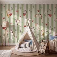 Cute Floral Wallpaper Mural with Kittens 3