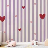 Pink Heart Stripe Wallpaper Mural 2