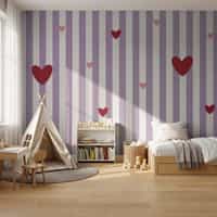 Pink Heart Stripe Wallpaper Mural 6