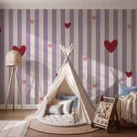 Pink Heart Stripe Wallpaper Mural 1