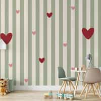Sage Green Heart Stripe Wallpaper Mural 2