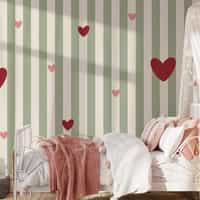 Sage Green Heart Stripe Wallpaper Mural 4