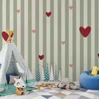 Sage Green Heart Stripe Wallpaper Mural 5
