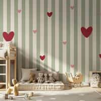 Sage Green Heart Stripe Wallpaper Mural 1