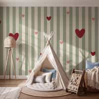 Sage Green Heart Stripe Wallpaper Mural 3