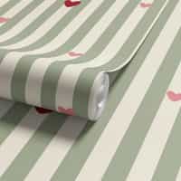 Sage Green Heart Stripe Wallpaper Mural 7