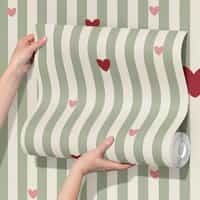 Sage Green Heart Stripe Wallpaper Mural 8