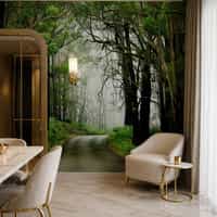 Misty Woodland Road Wallpaper Mural 3