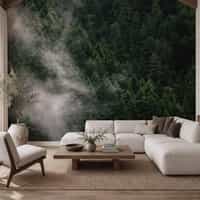 Misty Evergreen Forest Wallpaper Mural 2